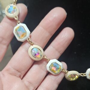 Monet Gold-Tone Necklace with White Settings and Iridescent Crystals